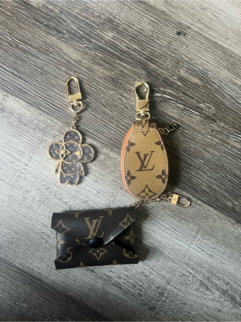 Louis Vuitton Monogram Brown & Tan Key Pouch with Charm and Card Holder